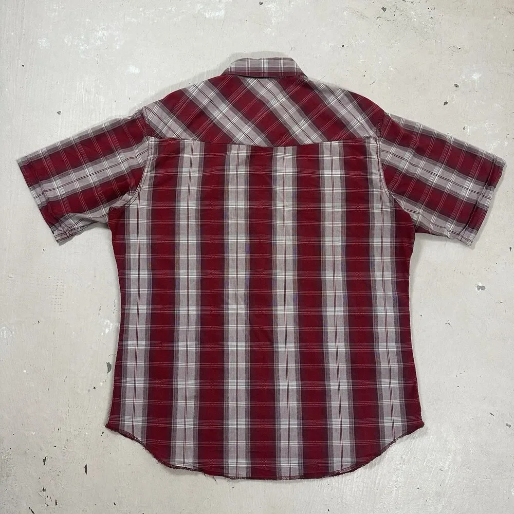 Levi’s Shirt Mens Large Red Western Style Button Up Plaid White pockets READ
